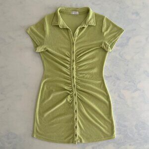 Isalis Green Retro Terry Cloth Button Up Short Sleeve Dress Cover Up